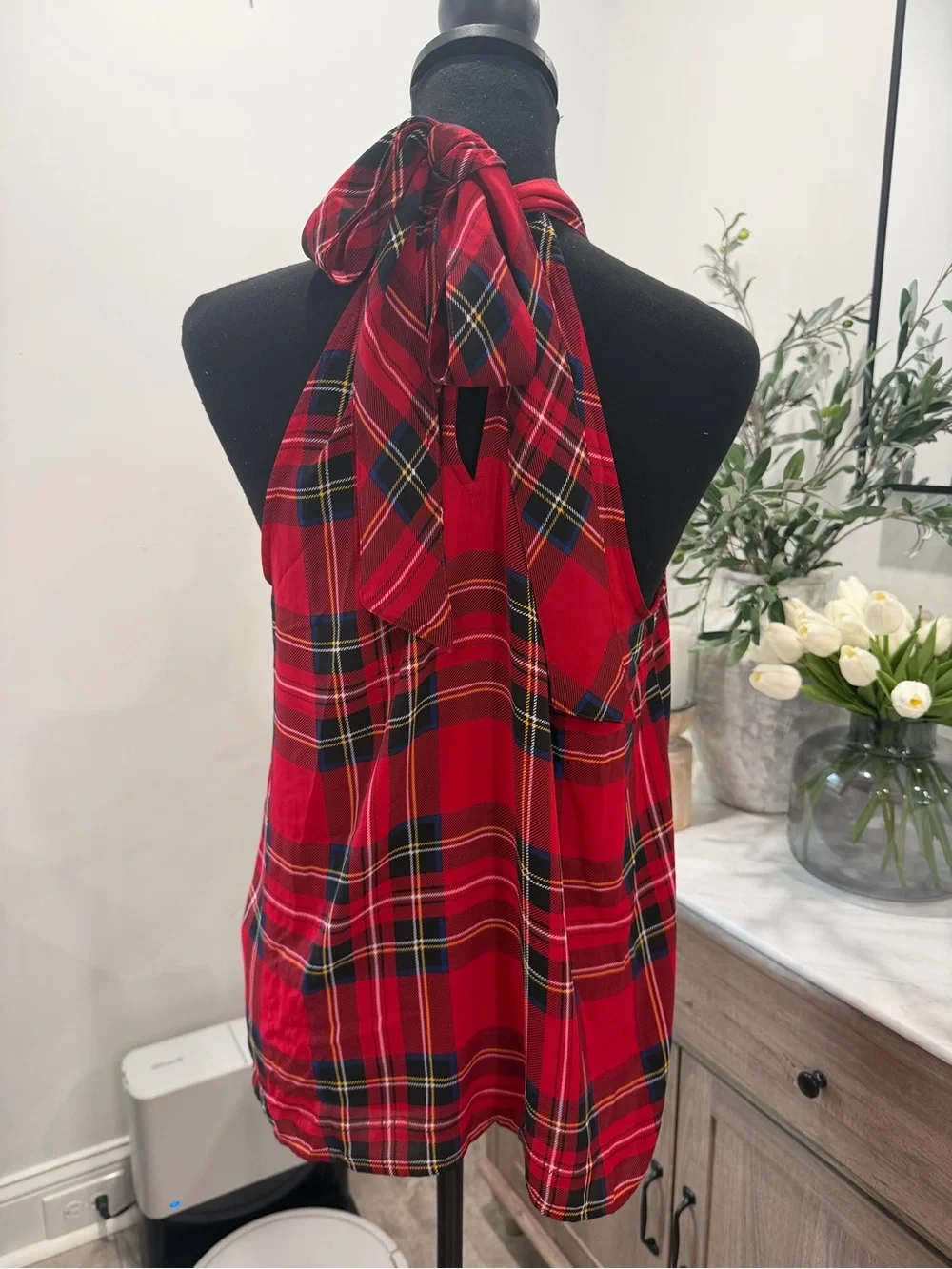J. Crew Red Plaid Halter Camisole